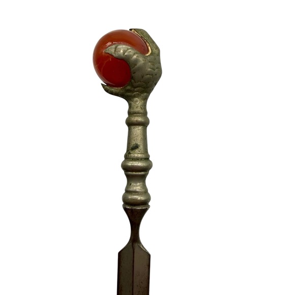 Vintage Letter Opener Dragon Claw Carnelian Gemstone Germany Desk Accessory